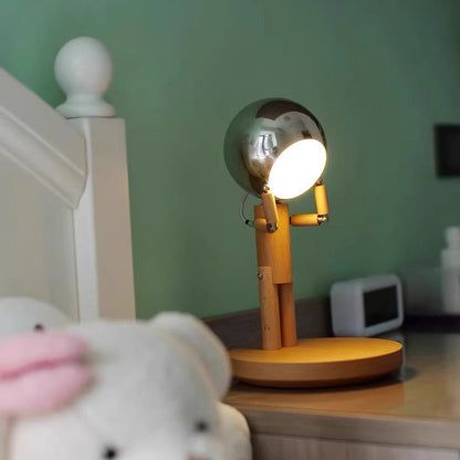 Contemporary Creative Astronaut Iron Lampshade Wood Base LED Table Lamp For Bedroom