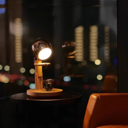 Contemporary Creative Astronaut Iron Lampshade Wood Base LED Table Lamp For Bedroom