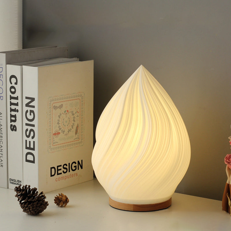 Contemporary Nordic Peach PVC Lampshade Round Solid Wood Base 1 - Light Table Lamp For Bedroom