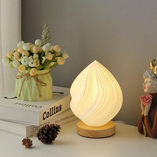 Contemporary Nordic Peach PVC Lampshade Round Solid Wood Base 1 - Light Table Lamp For Bedroom