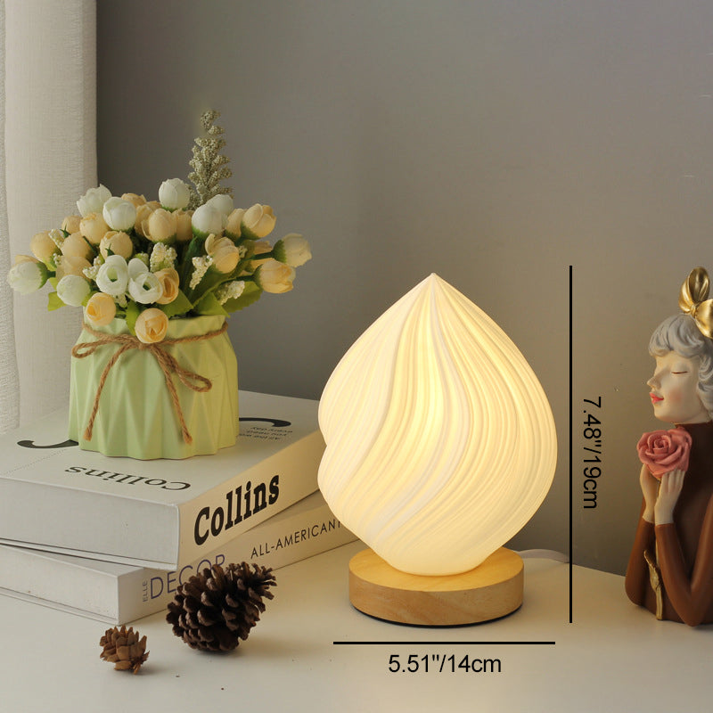 Contemporary Nordic Peach PVC Lampshade Round Solid Wood Base 1 - Light Table Lamp For Bedroom