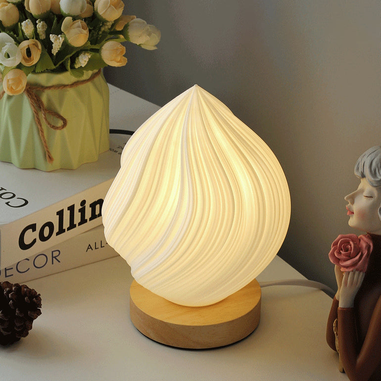 Contemporary Nordic Peach PVC Lampshade Round Solid Wood Base 1 - Light Table Lamp For Bedroom