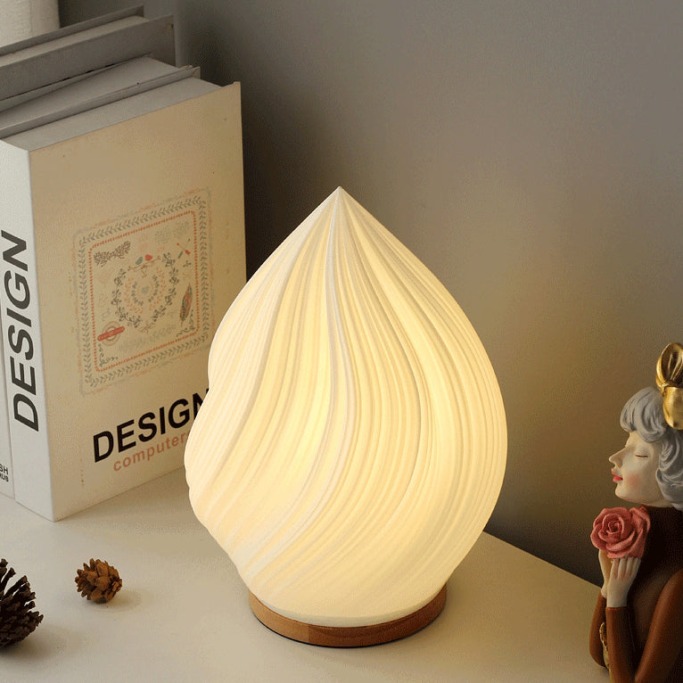 Contemporary Nordic Peach PVC Lampshade Round Solid Wood Base 1 - Light Table Lamp For Bedroom