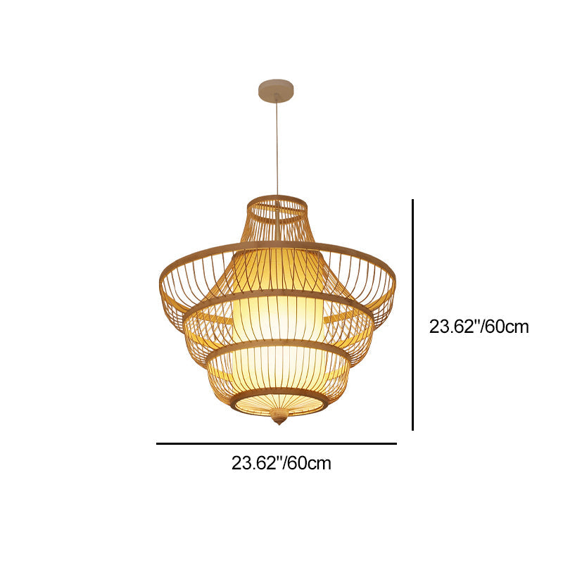Traditional Chinese Dome Gyro Shape Bamboo Imitation Parchment Paper Lampshade 1 - Light Chandelier For Dining Room