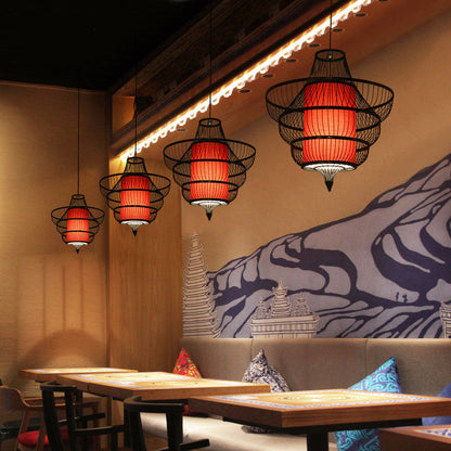 Traditional Chinese Dome Gyro Shape Bamboo Imitation Parchment Paper Lampshade 1 - Light Chandelier For Dining Room