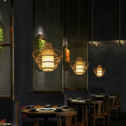 Traditional Chinese Dome Gyro Shape Bamboo Imitation Parchment Paper Lampshade 1 - Light Chandelier For Dining Room