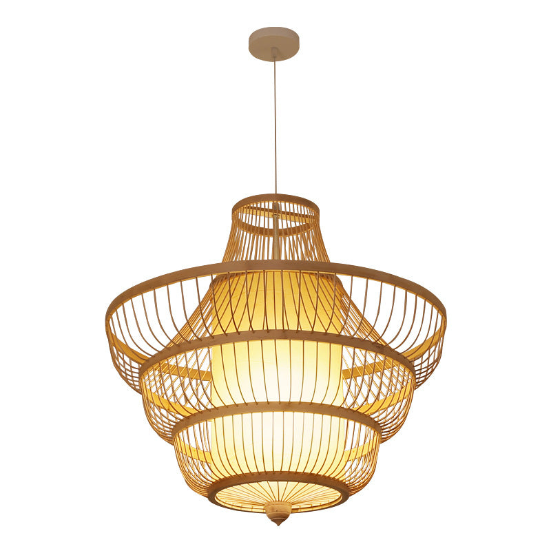Traditional Chinese Dome Gyro Shape Bamboo Imitation Parchment Paper Lampshade 1 - Light Chandelier For Dining Room