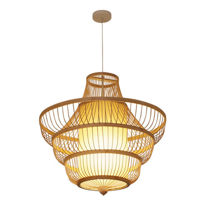 Traditional Chinese Dome Gyro Shape Bamboo Imitation Parchment Paper Lampshade 1 - Light Chandelier For Dining Room