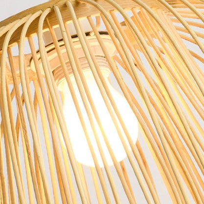 Traditional Japanese Dome Semicircle Bamboo Lampshade 1 - Light Chandelier For Dining Room