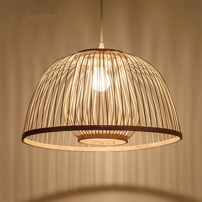Traditional Japanese Dome Semicircle Bamboo Lampshade 1 - Light Chandelier For Dining Room