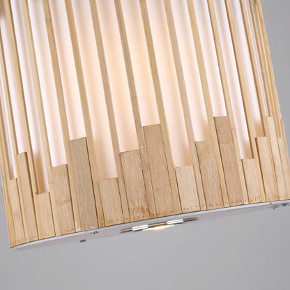 Contemporary Industrial Cylindrical Vertical Lines Bamboo Weaving 1 - Light Pendant Light For Dining Room