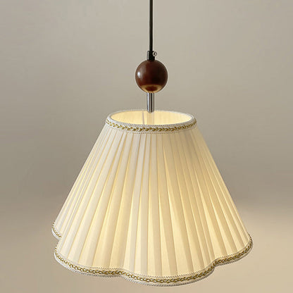 Traditional Japanese Skirt Shape Fabric Lampshade Solid Wood 1 - Light Pendant Light For Living Room