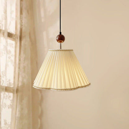 Traditional Japanese Skirt Shape Fabric Lampshade Solid Wood 1 - Light Pendant Light For Living Room