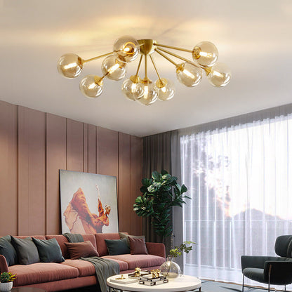 Contemporary Nordic Dome Bubble Orb Copper Glass Lampshade 7/10 - Light Semi-Flush Mount Ceiling Light For Living Room