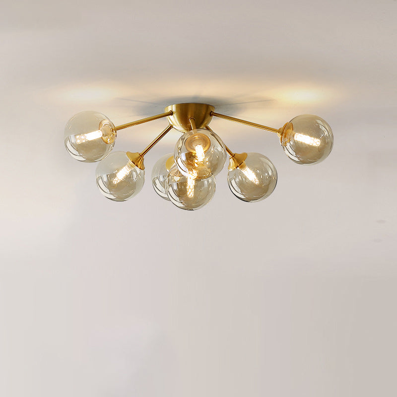 Contemporary Nordic Dome Bubble Orb Copper Glass Lampshade 7/10 - Light Semi-Flush Mount Ceiling Light For Living Room