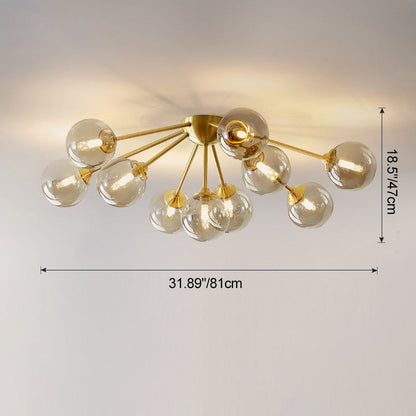 Contemporary Nordic Dome Bubble Orb Copper Glass Lampshade 7/10 - Light Semi-Flush Mount Ceiling Light For Living Room