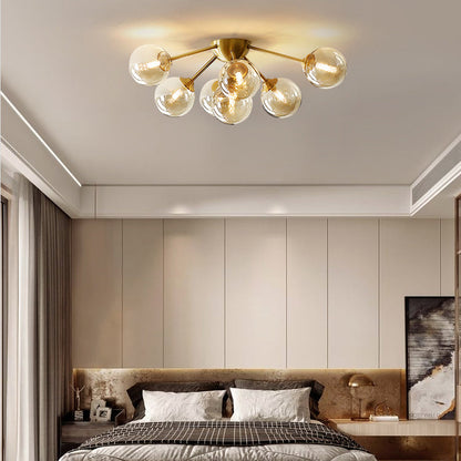 Contemporary Nordic Dome Bubble Orb Copper Glass Lampshade 7/10 - Light Semi-Flush Mount Ceiling Light For Living Room