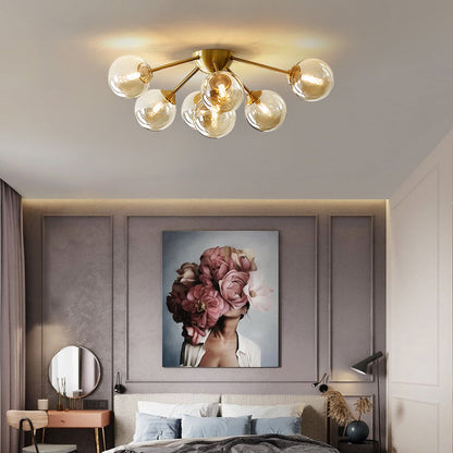 Contemporary Nordic Dome Bubble Orb Copper Glass Lampshade 7/10 - Light Semi-Flush Mount Ceiling Light For Living Room