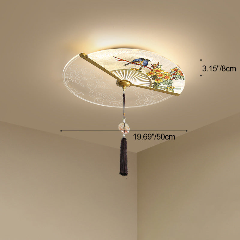 Traditional Chinese Circular Sector Double Nesting Pattern Acrylic Aluminum LED Flush Mount Ceiling Light For Bedroom