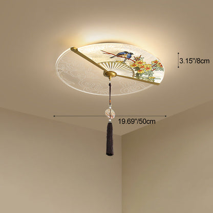 Traditional Chinese Circular Sector Double Nesting Pattern Acrylic Aluminum LED Flush Mount Ceiling Light For Bedroom