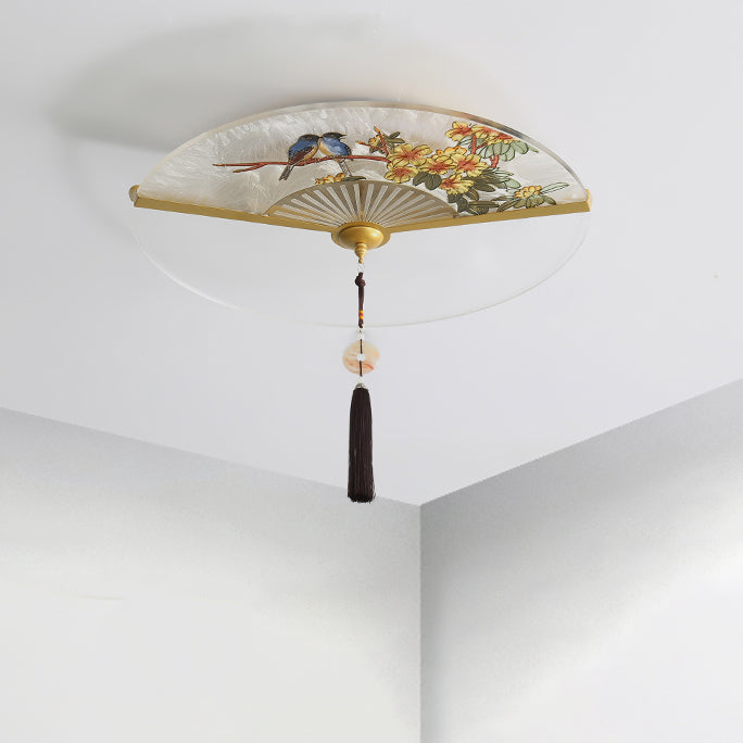 Traditional Chinese Circular Sector Double Nesting Pattern Acrylic Aluminum LED Flush Mount Ceiling Light For Bedroom