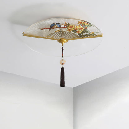 Traditional Chinese Circular Sector Double Nesting Pattern Acrylic Aluminum LED Flush Mount Ceiling Light For Bedroom