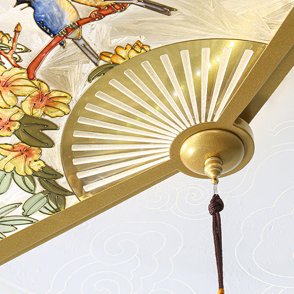 Traditional Chinese Circular Sector Double Nesting Pattern Acrylic Aluminum LED Flush Mount Ceiling Light For Bedroom
