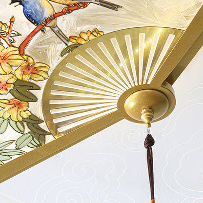 Traditional Chinese Circular Sector Double Nesting Pattern Acrylic Aluminum LED Flush Mount Ceiling Light For Bedroom
