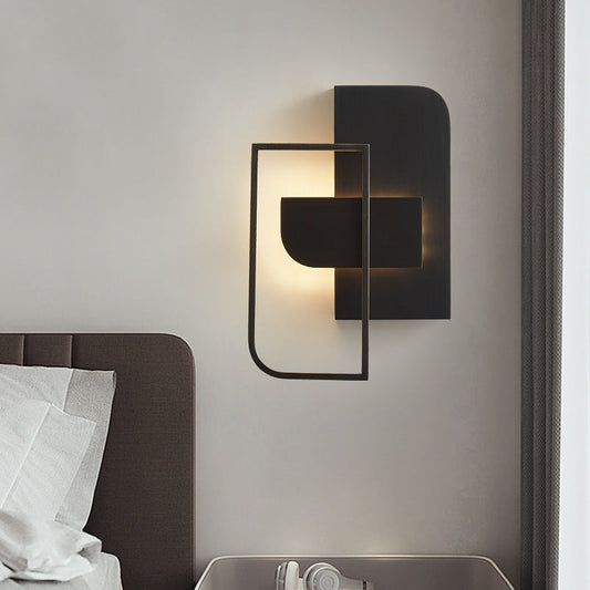 Contemporary Scandinavian Rectangular Stitching Copper Hardware LED Wall Sconce Lamp For Living Room