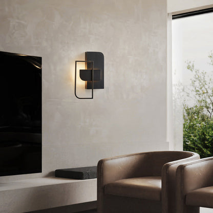 Contemporary Scandinavian Rectangular Stitching Copper Hardware LED Wall Sconce Lamp For Living Room