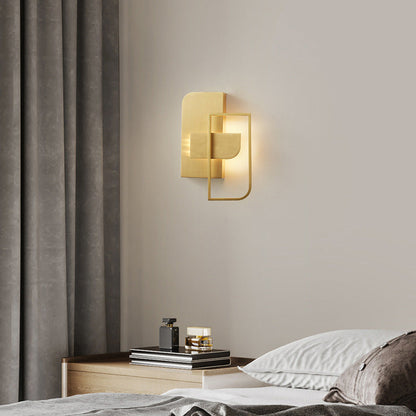Contemporary Scandinavian Rectangular Stitching Copper Hardware LED Wall Sconce Lamp For Living Room
