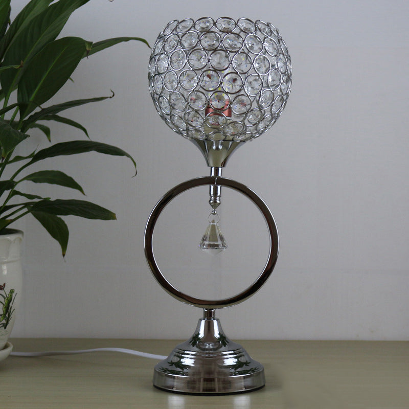 Contemporary Simplicity Round Iron Crystal Lampshade 1 - Light Table Lamp For Bedroom