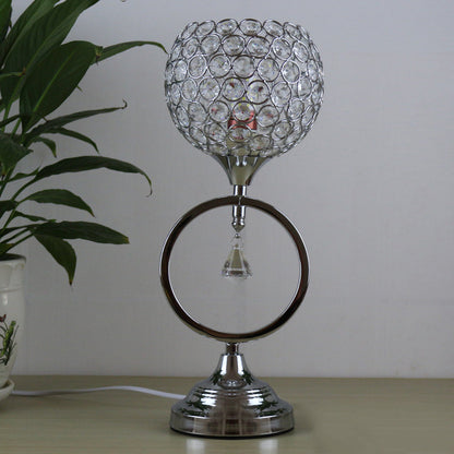 Contemporary Simplicity Round Iron Crystal Lampshade 1 - Light Table Lamp For Bedroom