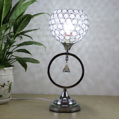 Contemporary Simplicity Round Iron Crystal Lampshade 1 - Light Table Lamp For Bedroom