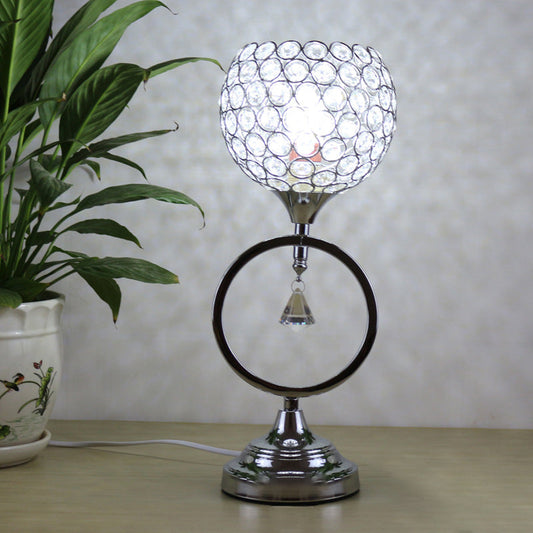 Contemporary Simplicity Round Iron Crystal Lampshade 1 - Light Table Lamp For Bedroom