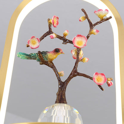 Traditional Chinese Dome Round Magpie Resin Copper LED Chandeliers For Dining Room