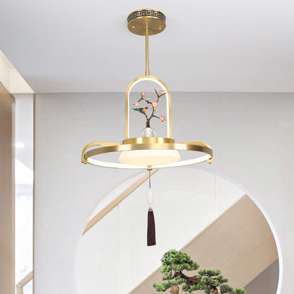 Traditional Chinese Dome Round Magpie Resin Copper LED Chandeliers For Dining Room