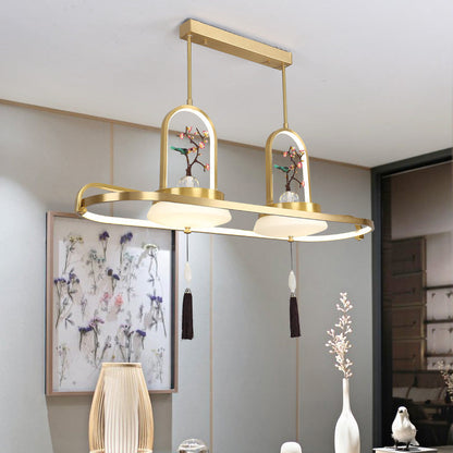 Traditional Chinese Magpie Resin Copper LED Chandeliers Island Light For Dining Room