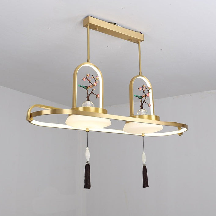 Traditional Chinese Magpie Resin Copper LED Chandeliers Island Light For Dining Room