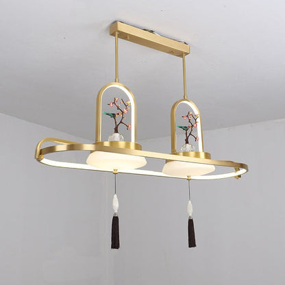 Traditional Chinese Magpie Resin Copper LED Chandeliers Island Light For Dining Room