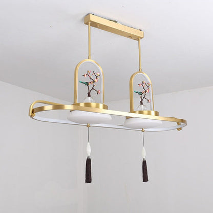 Traditional Chinese Magpie Resin Copper LED Chandeliers Island Light For Dining Room