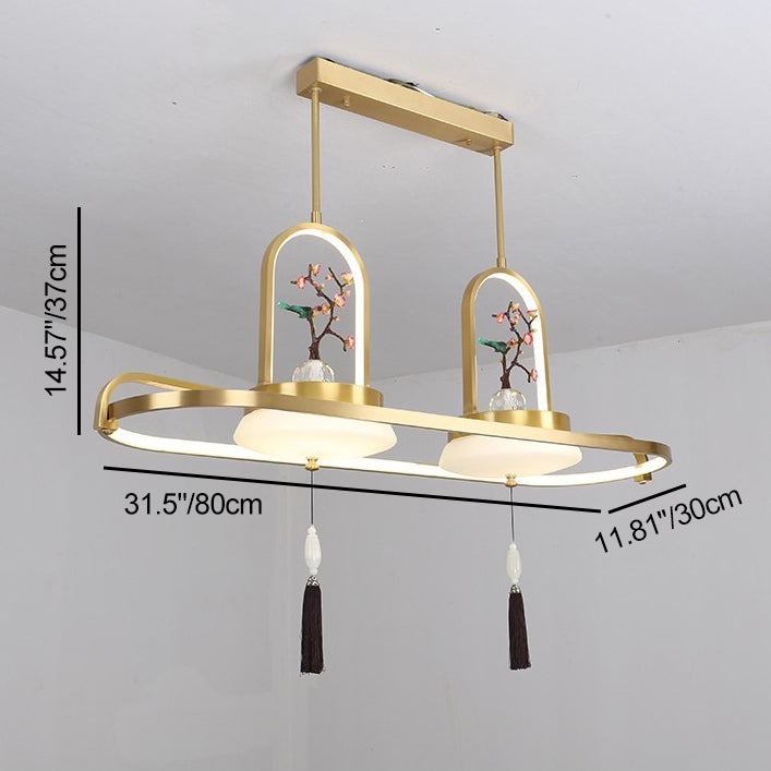 Traditional Chinese Magpie Resin Copper LED Chandeliers Island Light For Dining Room