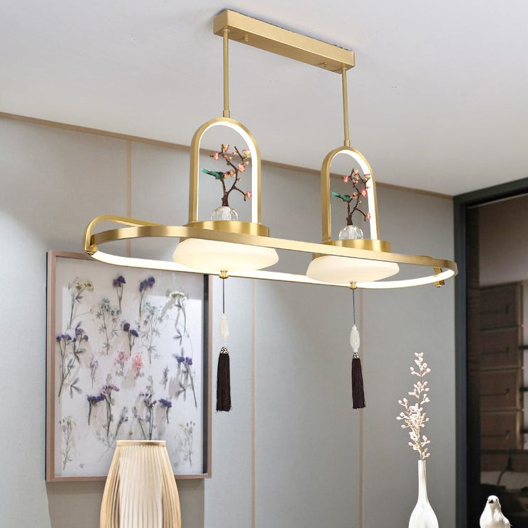 Traditional Chinese Magpie Resin Copper LED Chandeliers Island Light For Dining Room
