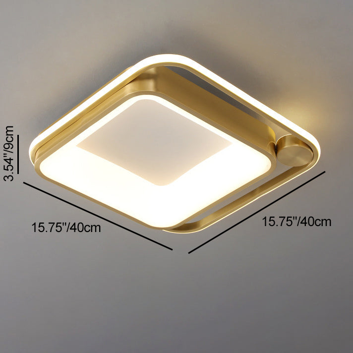Contemporary Nordic Square Copper Silicone Acrylic LED Flush Mount Ceiling Light For Bedroom