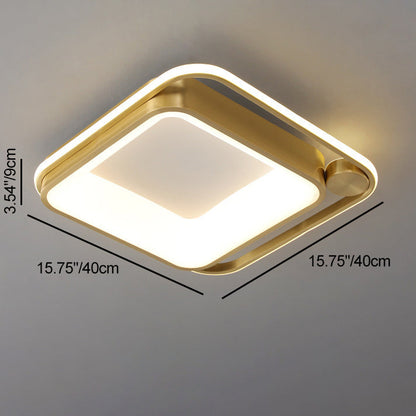Contemporary Nordic Square Copper Silicone Acrylic LED Flush Mount Ceiling Light For Bedroom