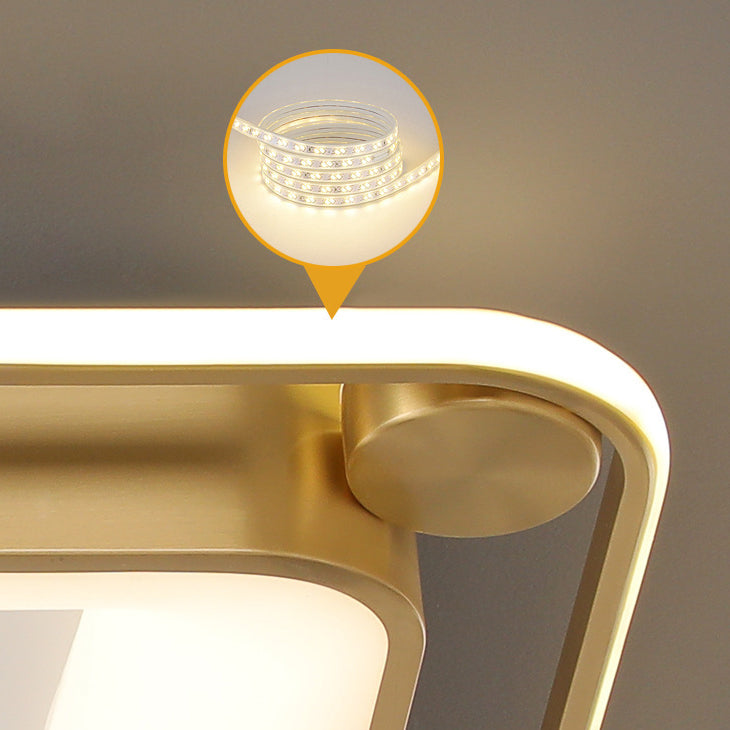 Contemporary Nordic Square Copper Silicone Acrylic LED Flush Mount Ceiling Light For Bedroom
