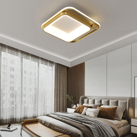Contemporary Nordic Square Copper Silicone Acrylic LED Flush Mount Ceiling Light For Bedroom