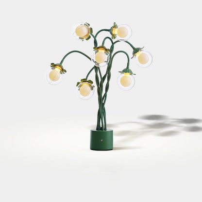 Traditional French Orb Flowers Branches PVC Lampshade Iron Cylindrical Base 7 - Light Table Lamp For Bedroom