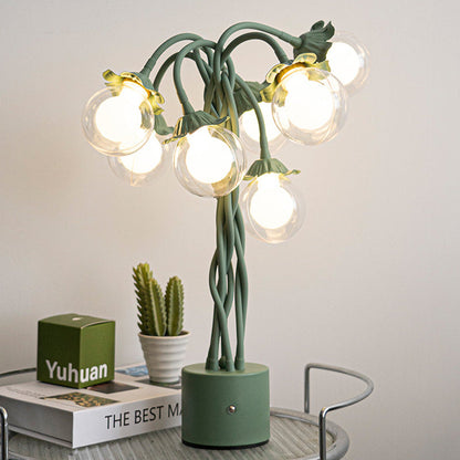 Traditional French Orb Flowers Branches PVC Lampshade Iron Cylindrical Base 7 - Light Table Lamp For Bedroom