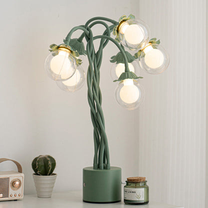 Traditional French Orb Flowers Branches PVC Lampshade Iron Cylindrical Base 7 - Light Table Lamp For Bedroom